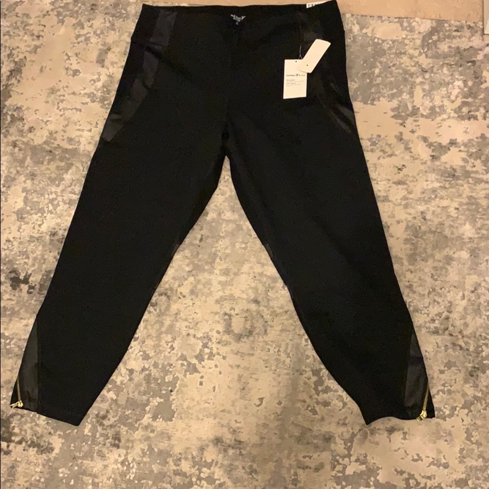 Black Sport leggings w/opaque mesh & gold zippers
